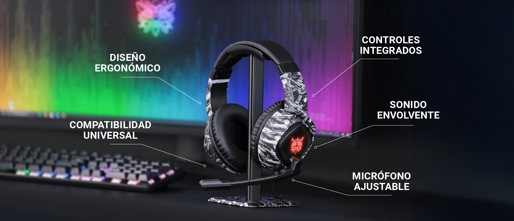 Onikuma K19 Audífonos Gaming Alámbricos 3.5mm para Consolas y PC, RGB - Negro icon 0